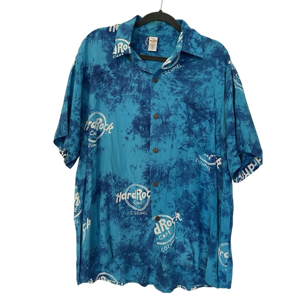Hard Rock Cafe Hawaiian Shirt Medium Blue Cozumel, Vintage,‎ Beach, Retro, Music